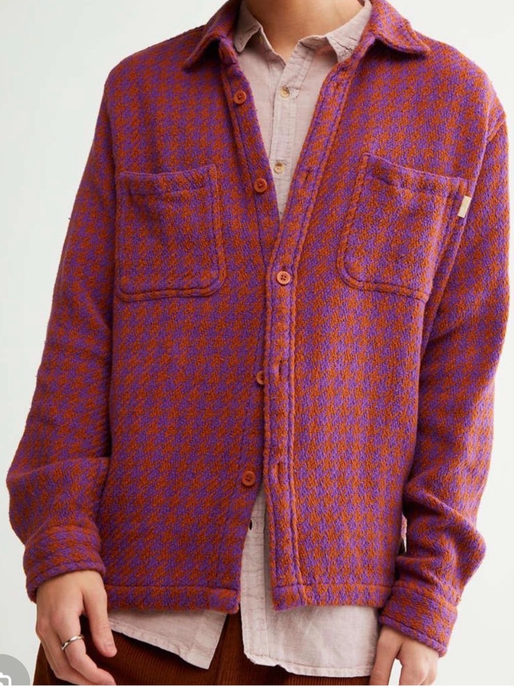 Oversized Urban Outfitters Houndstooth Button-Up Jacket Shirt - Purple & Orange